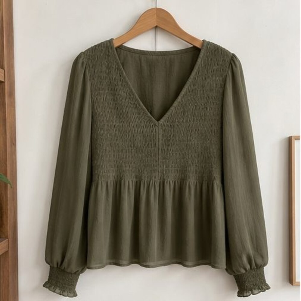 Olive Smocked Top